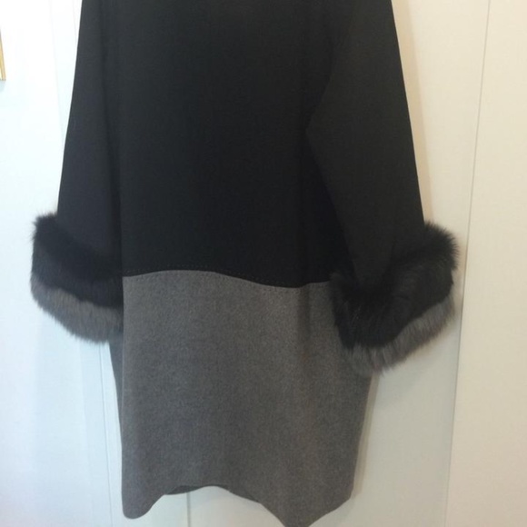 Belle Fare Black/Grey Cashmere With Fox Trim Coat - Picture 6 of 15